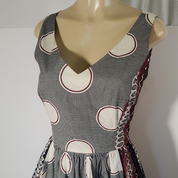 Anthropologie Maeve Burgundy Black Moonsong Sleeveless Back Zip Dress Size 10 - Picture 3 of 13